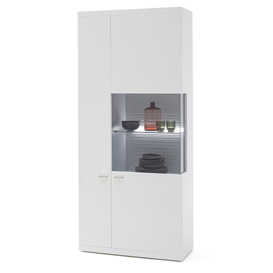Tepic High Gloss Display In White With 2 Doors And LED