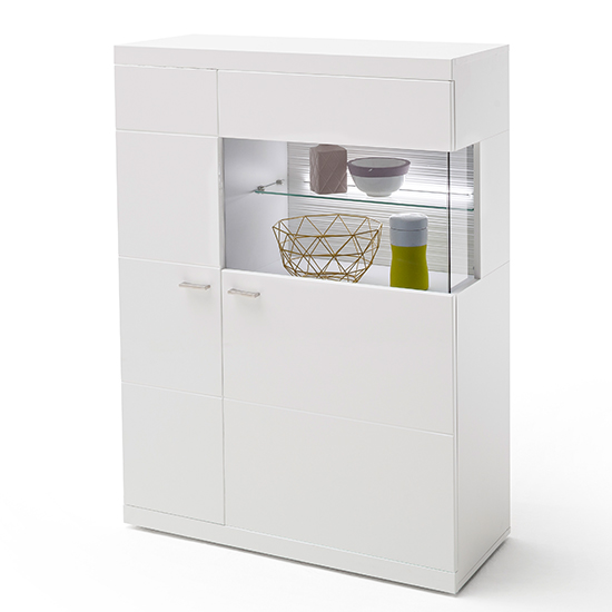 Tepic High Gloss Highboard In White With 2 Doors And LED_2