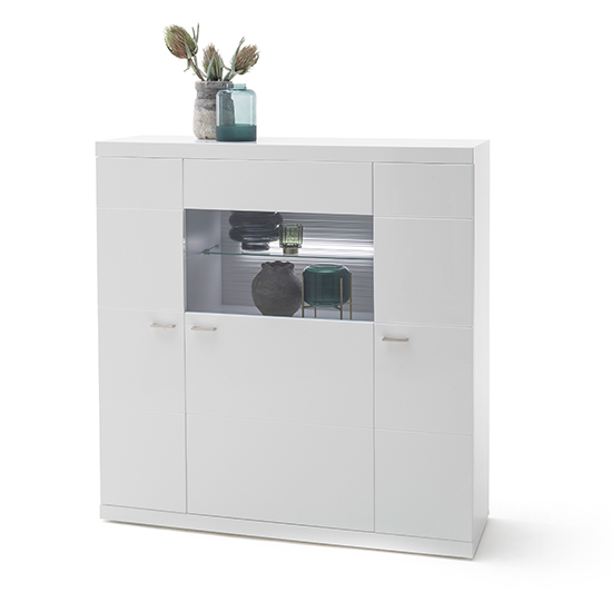 Tepic High Gloss Highboard In White With 3 Doors And LED_2