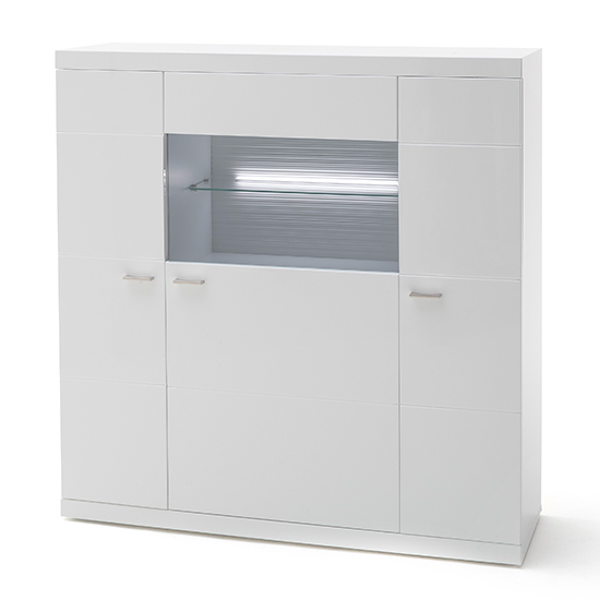 Tepic High Gloss Highboard In White With 3 Doors And LED_3
