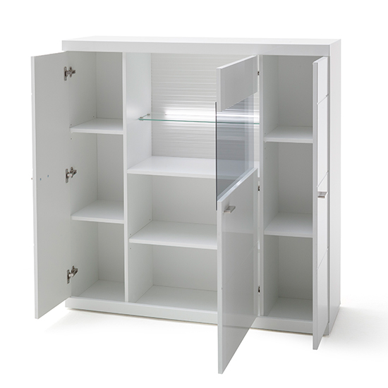 Tepic High Gloss Highboard In White With 3 Doors And LED_4