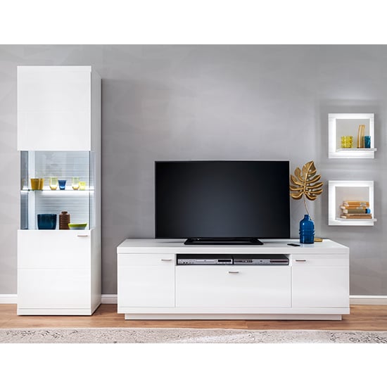 Tepic High Gloss Living Room Furniture Set 1 In White With LED Furniture in Fashion