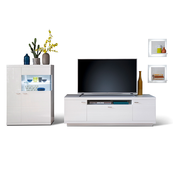 Tepic High Gloss Living Room Furniture Set 2 In White With LED_2