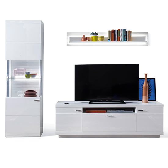 Tepic High Gloss Living Room Furniture Set 3 In White With LED