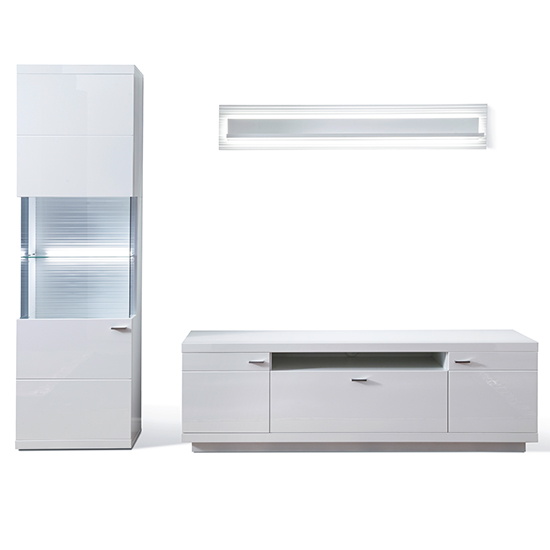 Tepic High Gloss Living Room Furniture Set 3 In White With LED