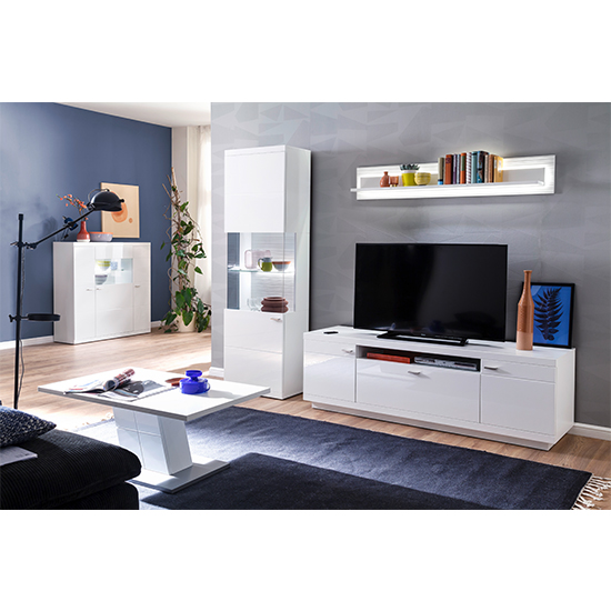 Tepic High Gloss Living Room Furniture Set 3 In White With LED