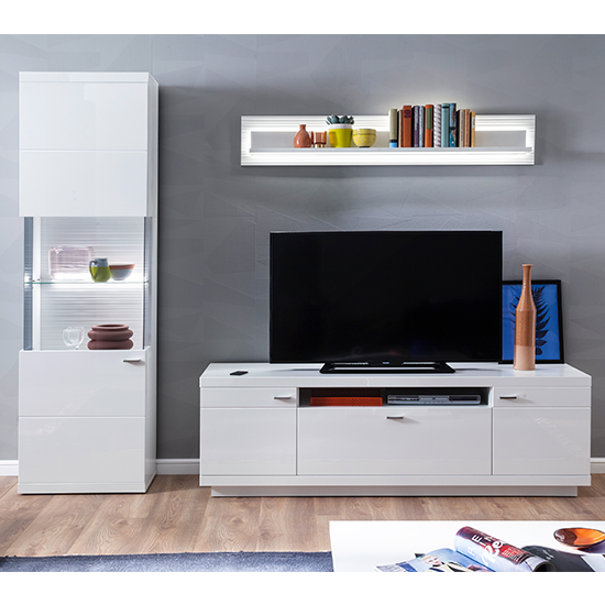 Tepic High Gloss Living Room Furniture Set 3 In White With LED
