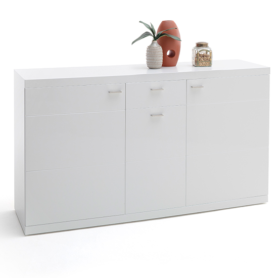 Tepic High Gloss Sideboard In White With 3 Doors And 1 Drawer_2
