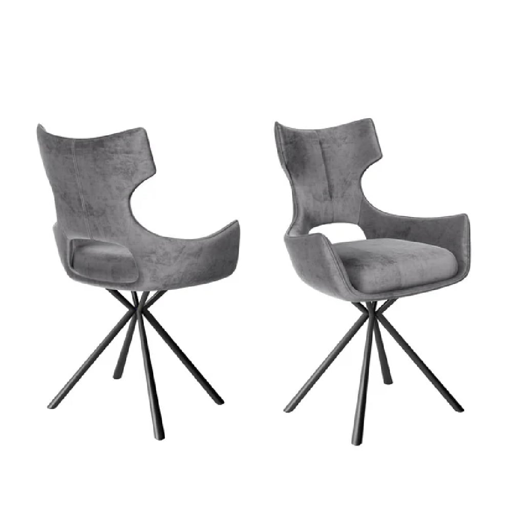 Read more about Teresopolis grey fabric dining chairs with black legs in pair