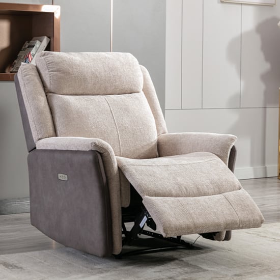 Product photograph of Ternate Electric Fabric Recliner 1 Seater Sofa In Fusion Beige from Furniture in Fashion