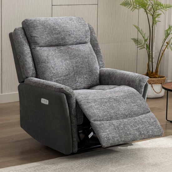 Ternate Electric Fabric Recliner 1 Seater Sofa In Fusion Grey