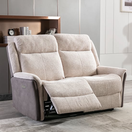 Product photograph of Ternate Electric Fabric Recliner 2 Seater Sofa In Fusion Beige from Furniture in Fashion