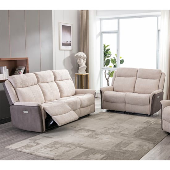 Read more about Ternate electric fabric recliner 3+2 sofa set in fusion beige