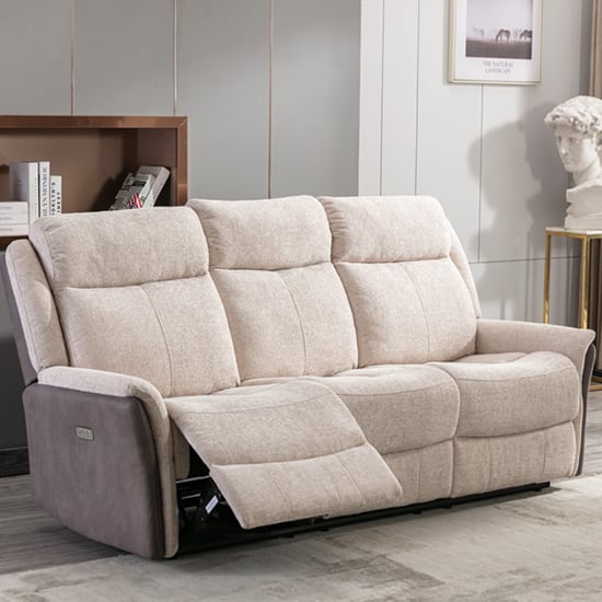 Ternate Electric Fabric Recliner 3 Seater Sofa In Fusion Beige