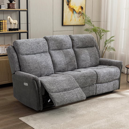 Ternate Electric Fabric Recliner 3 Seater Sofa In Fusion Grey