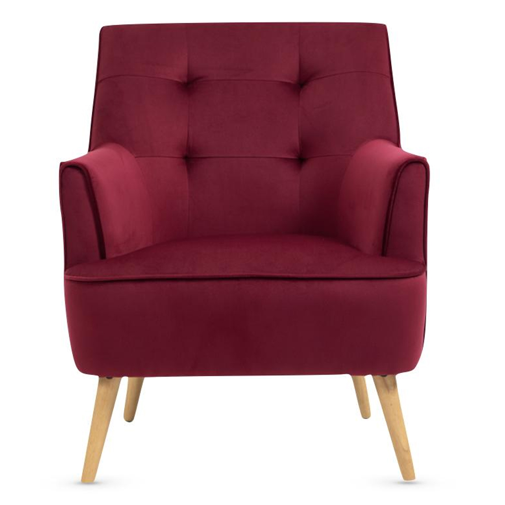 Terni Velvet Accent Chair With Oak Legs In Dark Crimson