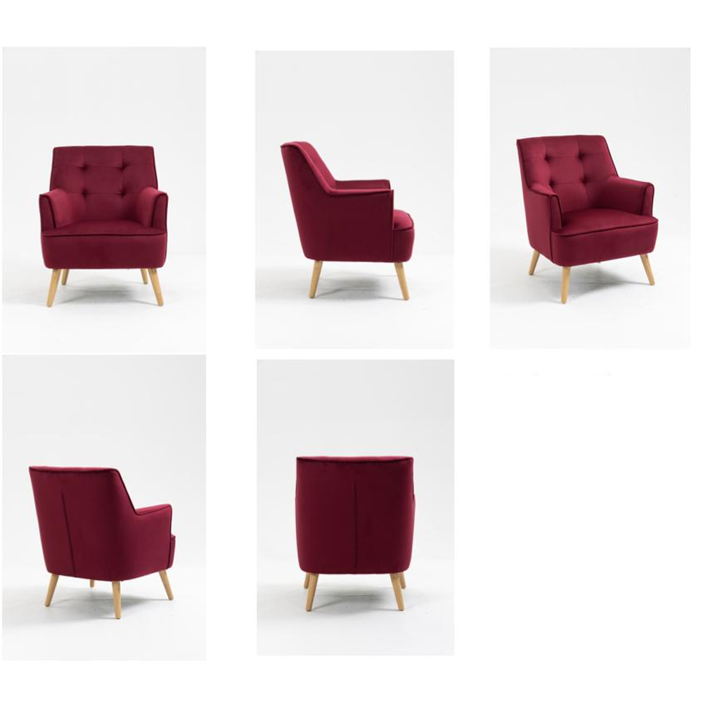Terni Velvet Accent Chair With Oak Legs In Dark Crimson
