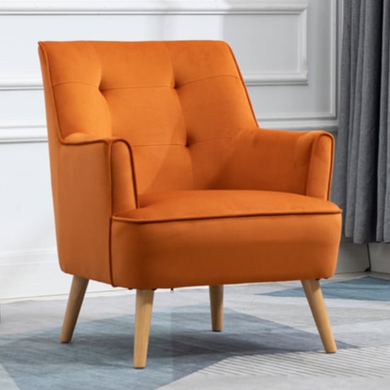 Terni Velvet Fabric Bedroom Chair In Burnt Orange With Oak Legs