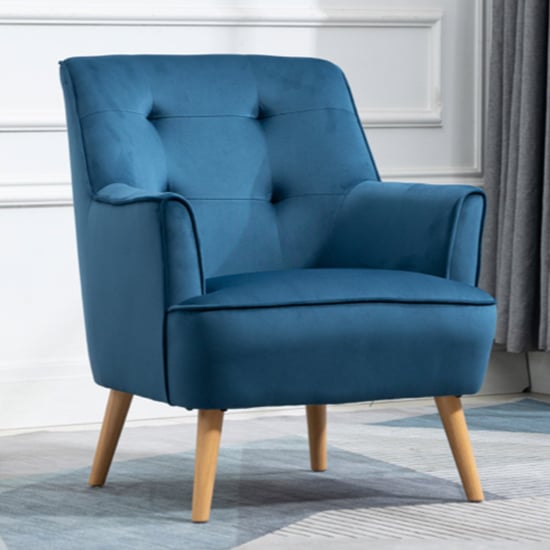 Read more about Terni velvet fabric bedroom chair in navy with oak legs