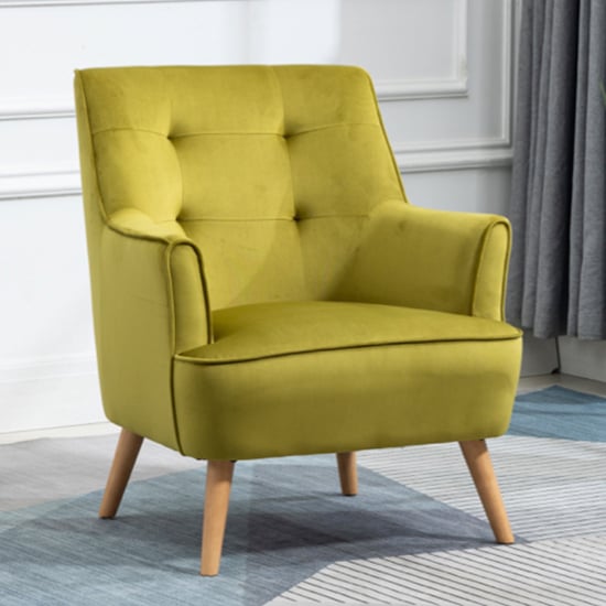 Read more about Terni velvet fabric bedroom chair in pistachio with oak legs