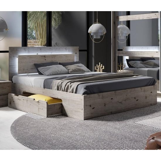 Terni Wooden Divan King Size Bed In Wellington Oak With LED
