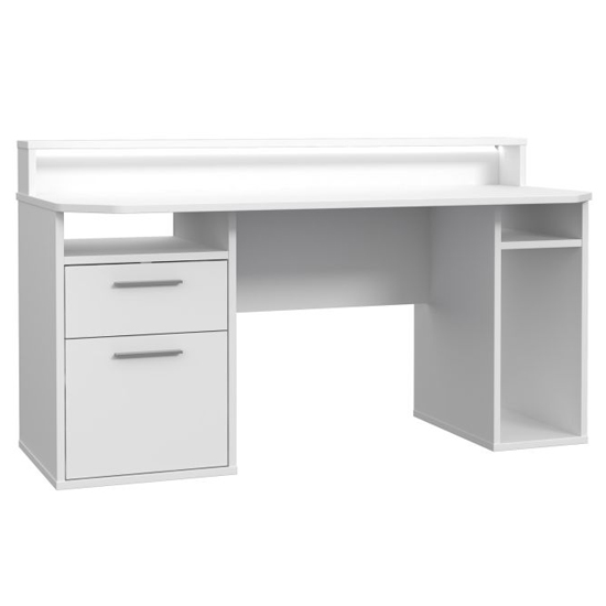 Terni Wooden Gaming Desk 1 Door 1 Drawer In White With Blue LED
