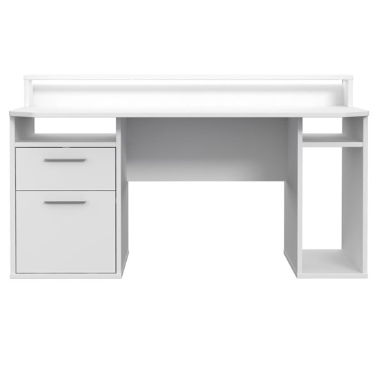 Terni Wooden Gaming Desk 1 Door 1 Drawer In White With Blue LED