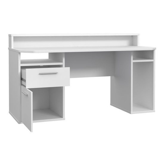 Terni Wooden Gaming Desk 1 Door 1 Drawer In White With Blue LED