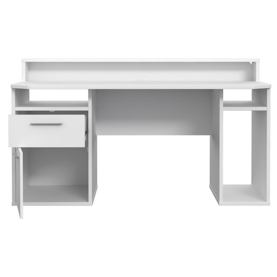 Terni Wooden Gaming Desk 1 Door 1 Drawer In White With Blue LED