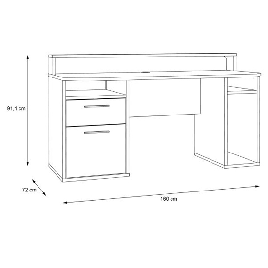 Terni Wooden Gaming Desk 1 Door 1 Drawer In White With Blue LED