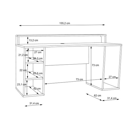 Terni Wooden Gaming Desk With 2 Shelves In Black And LED