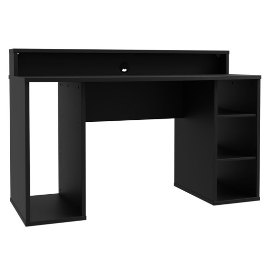 Terni Wooden Gaming Desk 2 Shelves In Matt Black With Blue LED
