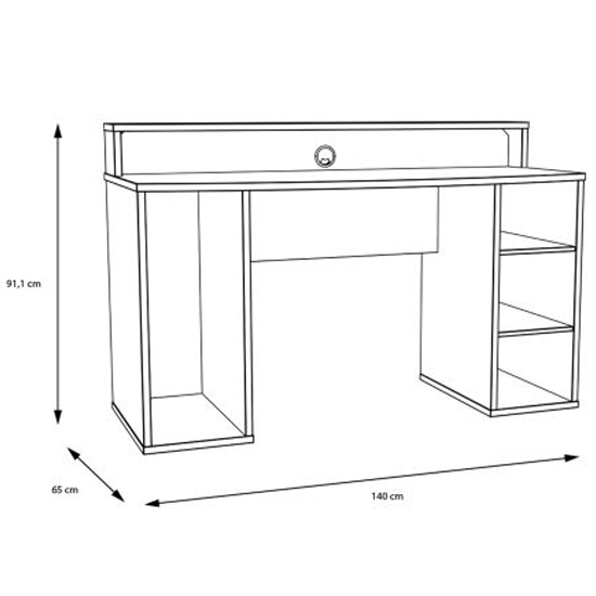 Terni Wooden Gaming Desk 2 Shelves In Matt Black With Blue LED