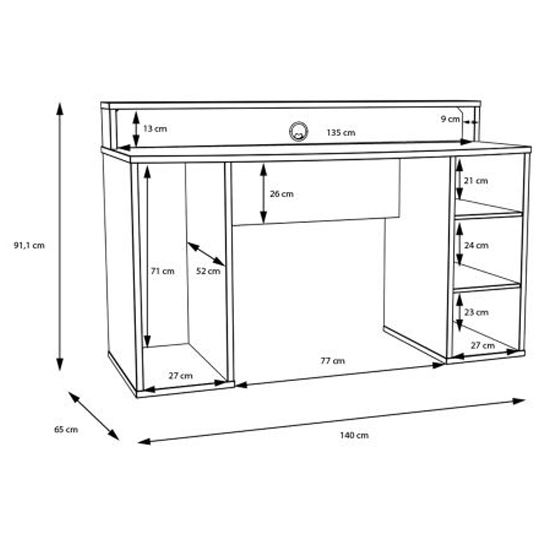 Terni Wooden Gaming Desk 2 Shelves In Matt Black With Blue LED