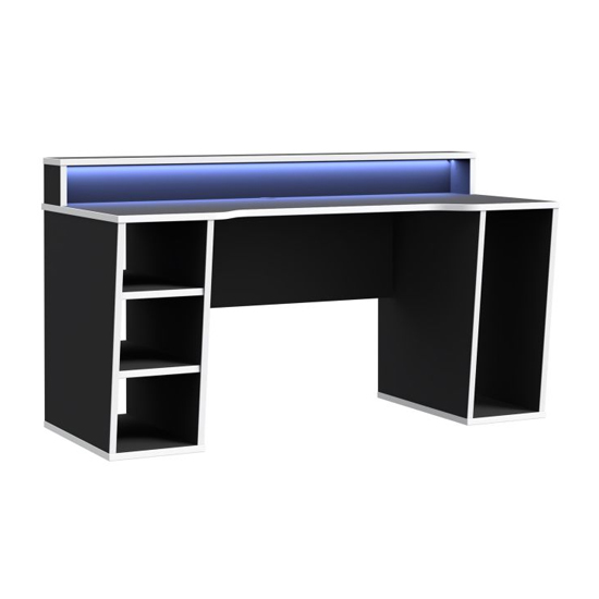 Terni Wooden Gaming Desk In Black With White Trim And LED