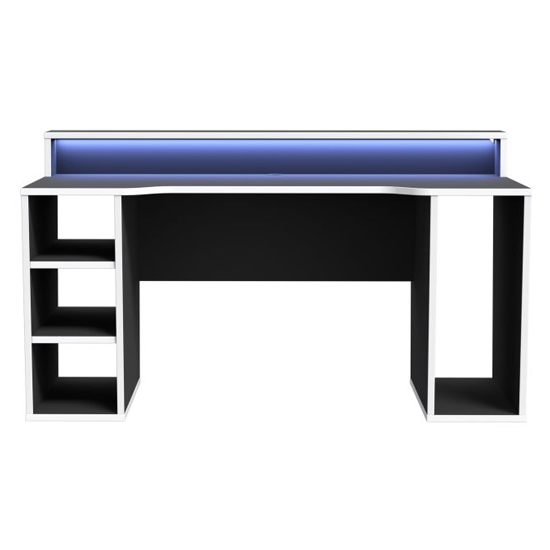 Terni Wooden Gaming Desk In Black With White Trim And LED