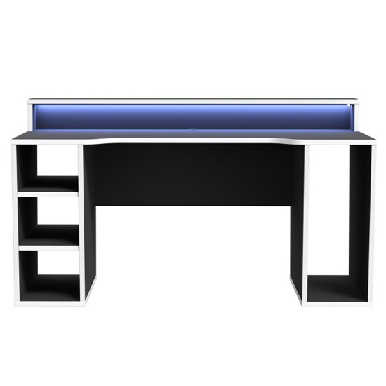 Terni Wooden Gaming Desk In Black With White Trim And LED