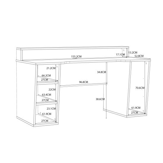Terni Wooden Gaming Desk In Black With White Trim And LED