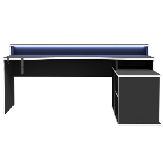 Terni Wooden Gaming Desk Corner In Black With White Trim And LED
