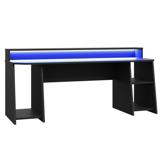 Terni Wooden Gaming Desk In Matt Black With Blue LED