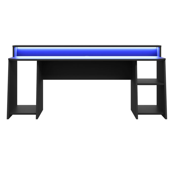 Terni Wooden Gaming Desk In Matt Black With Blue LED