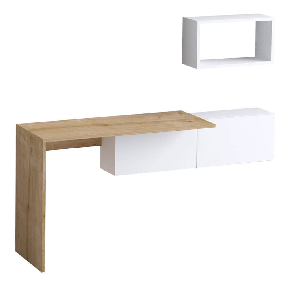 Teroa Wooden Laptop Desk with Wall Shelf in White and Oak