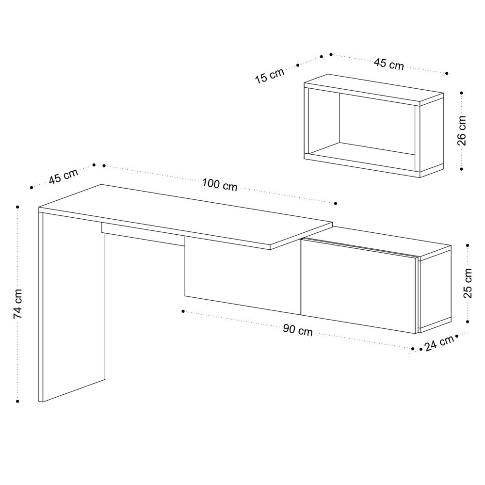 Teroa Wooden Laptop Desk with Wall Shelf in White and Oak