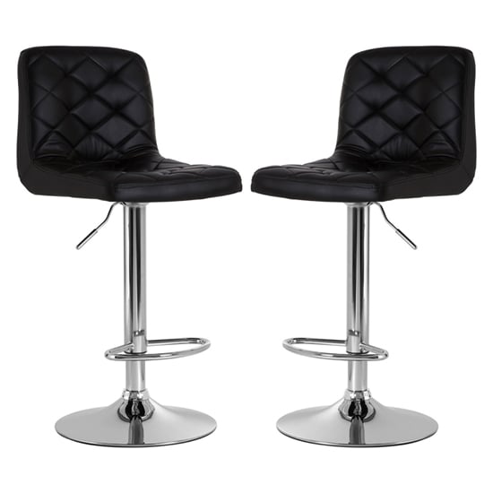 Product photograph of Terot Black Faux Leather Bar Chairs With Chrome Base In A Pair from Furniture in Fashion