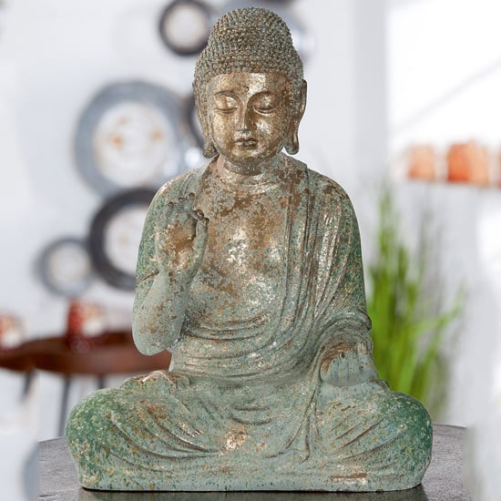 Product photograph of Terrell Magnesia Buddha Bodhi Sculpture In Green Copper from Furniture in Fashion