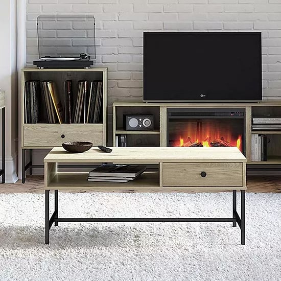 Read more about Terrell wooden coffee table with 1 drawer in linseed oak