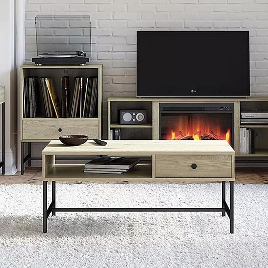 Terrell Wooden Coffee Table With 1 Drawer In Linseed Oak