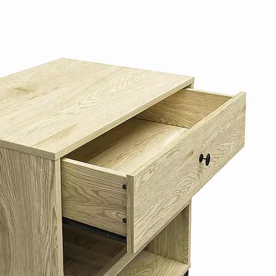 Terrell Wooden Side Table With 1 Drawer In Linseed Oak