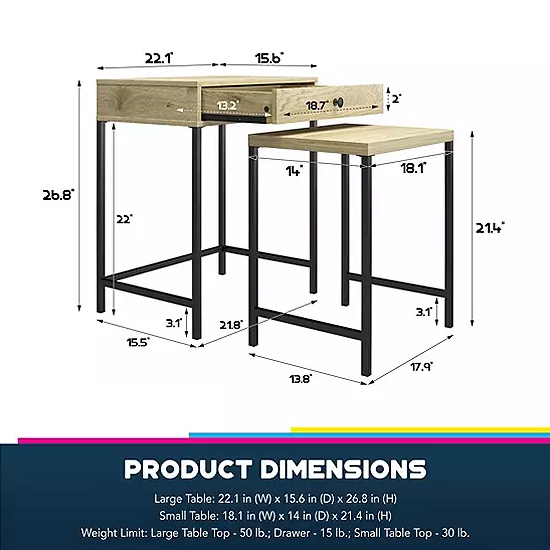 Terrell Wooden Nesting Side Tables In Linseed Oak