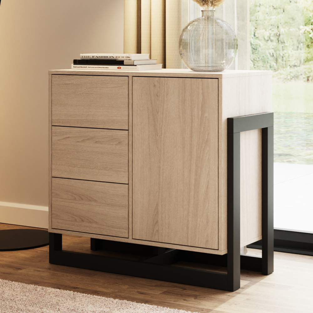 Terrell Wooden Sideboard With 1 Door 3 Drawers In Oak